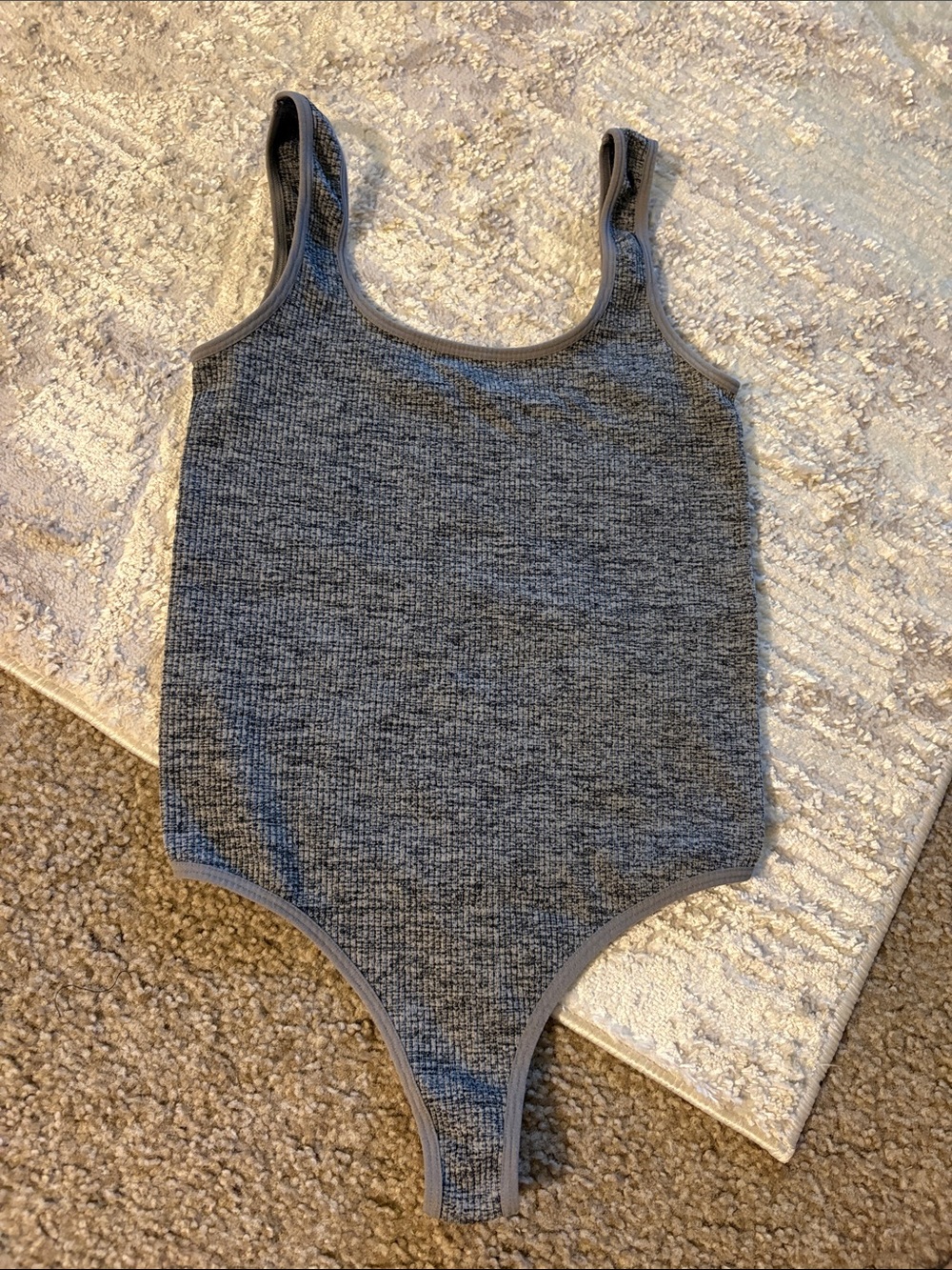 Gray Ribbed Tank Bodysuit Women’s Scoop Neck